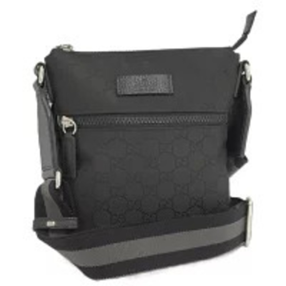 GUCCI Shoulder Bag GG Canvas Black Leather